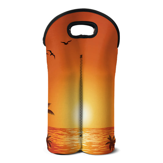 Palm Tree Beach Sunset Print Double Neoprene Wine Tote