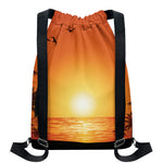 Palm Tree Beach Sunset Print Drawstring Backpack