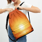 Palm Tree Beach Sunset Print Drawstring Backpack