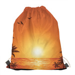 Palm Tree Beach Sunset Print Drawstring Bag