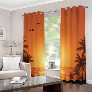 Palm Tree Beach Sunset Print Extra Wide Grommet Curtains