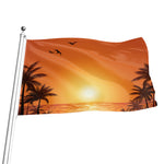 Palm Tree Beach Sunset Print Flag