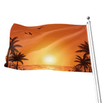 Palm Tree Beach Sunset Print Flag