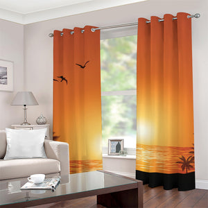 Palm Tree Beach Sunset Print Grommet Curtains