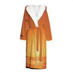Palm Tree Beach Sunset Print Hooded Bathrobe