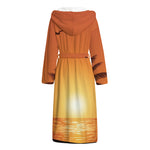 Palm Tree Beach Sunset Print Hooded Bathrobe