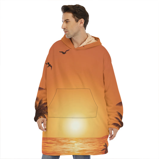 Palm Tree Beach Sunset Print Hoodie Blanket