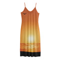 Palm Tree Beach Sunset Print Jersey Midi Cami Dress