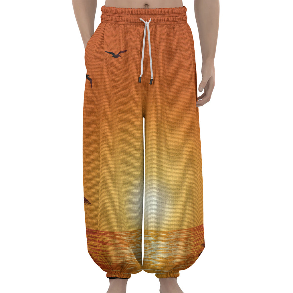 Palm Tree Beach Sunset Print Lantern Pants