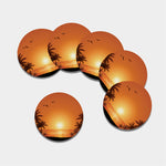 Palm Tree Beach Sunset Print Leather Coaster Set