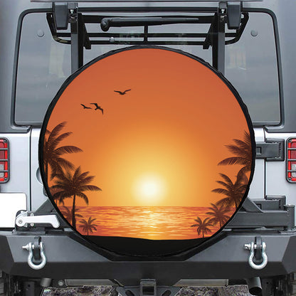Palm Tree Beach Sunset Print Leather Spare Tire Cover