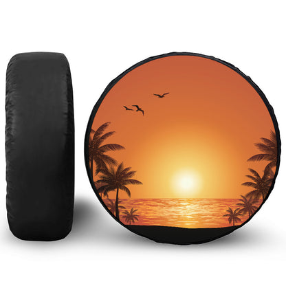 Palm Tree Beach Sunset Print Leather Spare Tire Cover