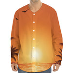 Palm Tree Beach Sunset Print Long Sleeve Baseball Jersey