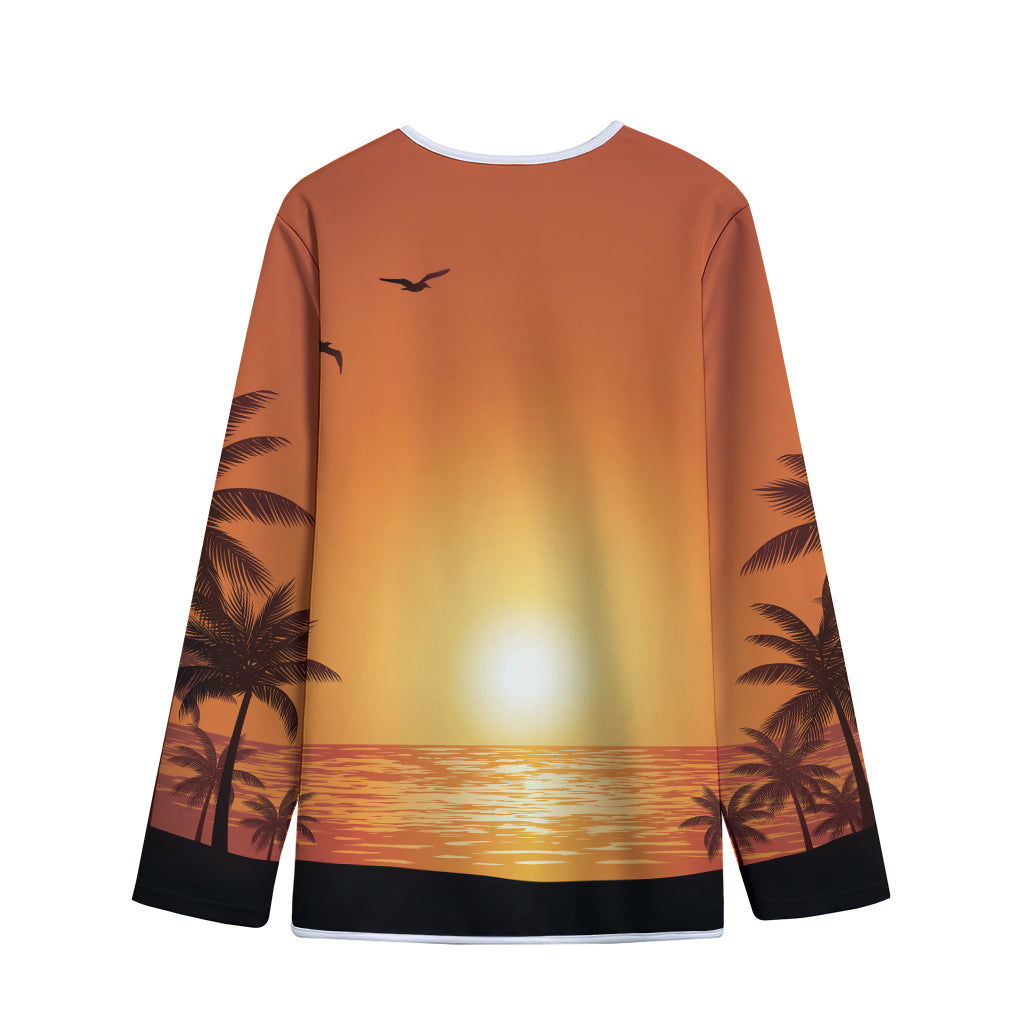 Palm Tree Beach Sunset Print Long Sleeve Short Coat