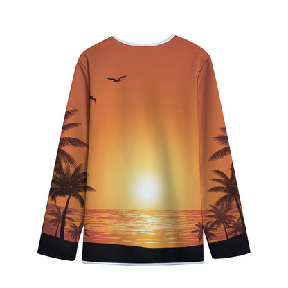 Palm Tree Beach Sunset Print Long Sleeve Short Coat