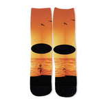 Palm Tree Beach Sunset Print Long Socks
