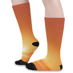 Palm Tree Beach Sunset Print Long Socks