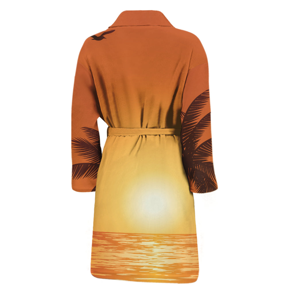 Palm Tree Beach Sunset Print Men's Bathrobe