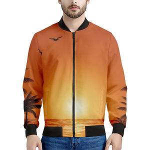 Palm Tree Beach Sunset Print Men's Bomber Jacket