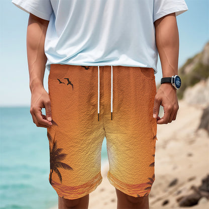 Palm Tree Beach Sunset Print Men's Cargo Shorts
