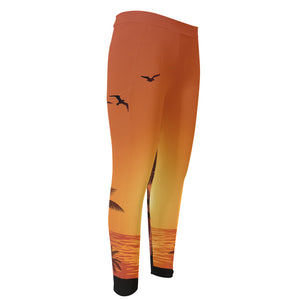 Palm Tree Beach Sunset Print Men's Compression Pants