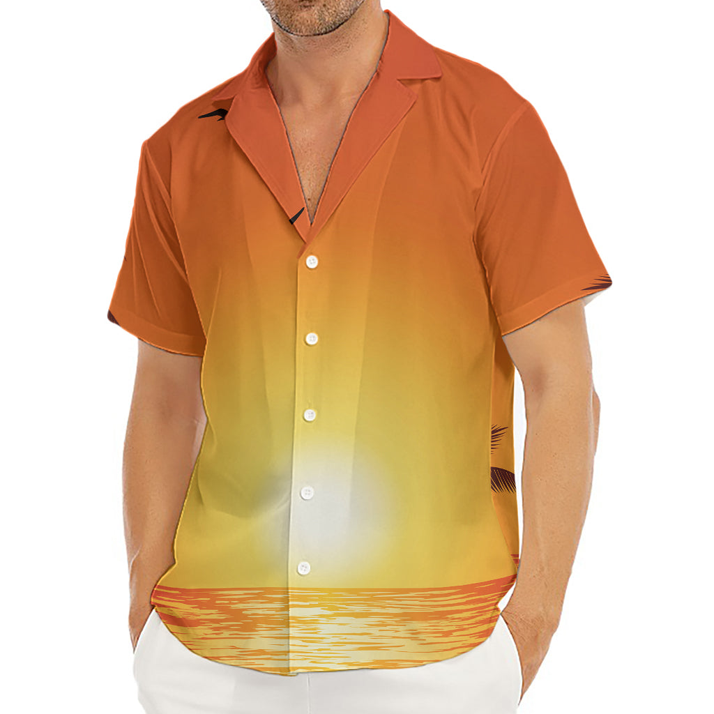 Palm Tree Beach Sunset Print Men's Deep V-Neck Shirt