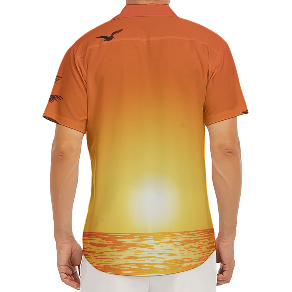 Palm Tree Beach Sunset Print Men's Deep V-Neck Shirt