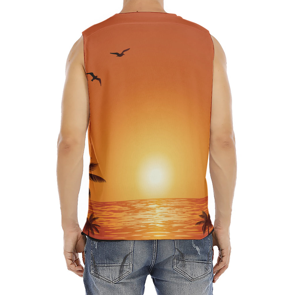 Palm Tree Beach Sunset Print Men's Fitness Tank Top