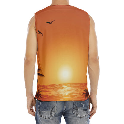 Palm Tree Beach Sunset Print Men's Fitness Tank Top