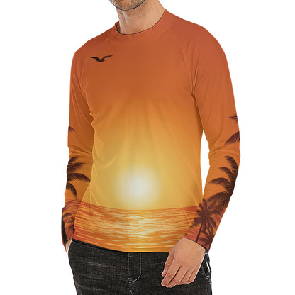 Palm Tree Beach Sunset Print Men's Long Sleeve Rash Guard