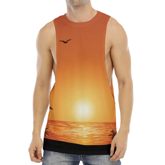 Palm Tree Beach Sunset Print Men's Muscle Tank Top