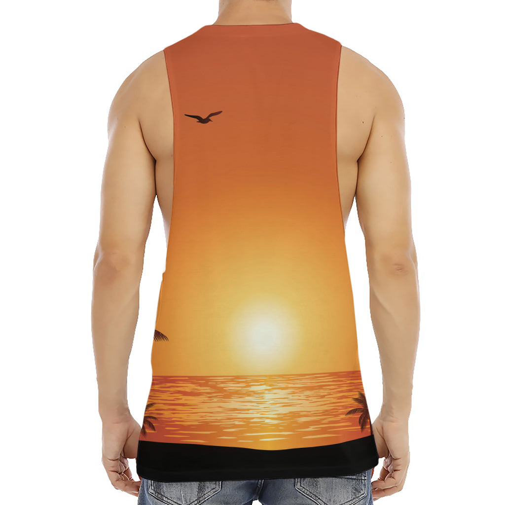 Palm Tree Beach Sunset Print Men's Muscle Tank Top