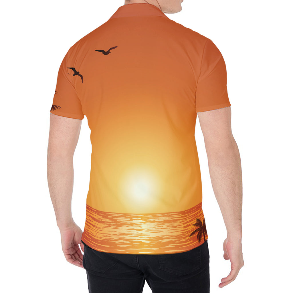 Palm Tree Beach Sunset Print Men's Shirt