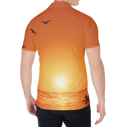 Palm Tree Beach Sunset Print Men's Shirt