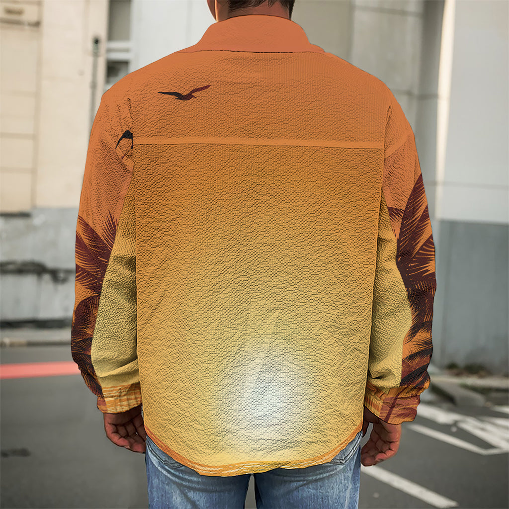 Palm Tree Beach Sunset Print Men's Shirt Jacket