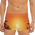 Palm Tree Beach Sunset Print Men's Short Boxer Briefs