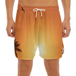Palm Tree Beach Sunset Print Men's Split Running Shorts
