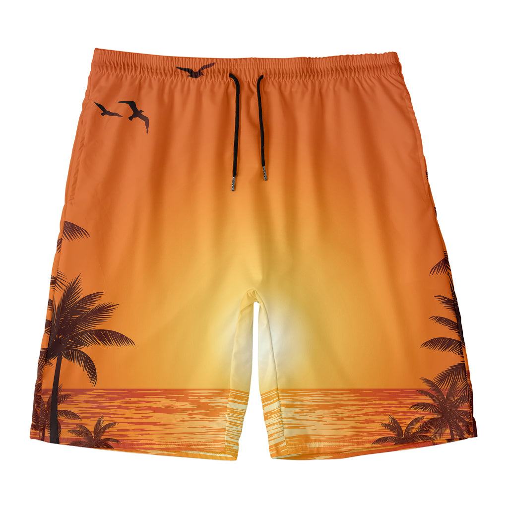 Palm Tree Beach Sunset Print Men's Swim Trunks