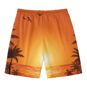 Palm Tree Beach Sunset Print Men's Swim Trunks