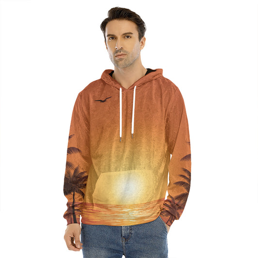 Palm Tree Beach Sunset Print Men's Velvet Pullover Hoodie