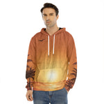 Palm Tree Beach Sunset Print Men's Velvet Pullover Hoodie