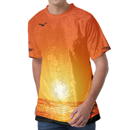 Palm Tree Beach Sunset Print Men's Velvet T-Shirt