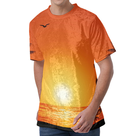 Palm Tree Beach Sunset Print Men's Velvet T-Shirt