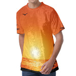 Palm Tree Beach Sunset Print Men's Velvet T-Shirt