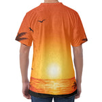 Palm Tree Beach Sunset Print Men's Velvet T-Shirt