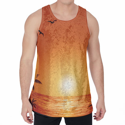 Palm Tree Beach Sunset Print Men's Velvet Tank Top
