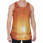 Palm Tree Beach Sunset Print Men's Velvet Tank Top