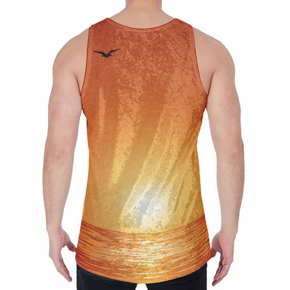 Palm Tree Beach Sunset Print Men's Velvet Tank Top