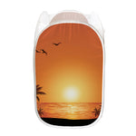 Palm Tree Beach Sunset Print Mesh Laundry Hamper