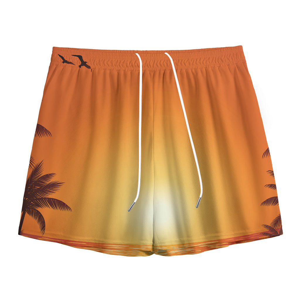 Palm Tree Beach Sunset Print Mesh Shorts
